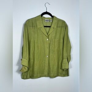 Chico's Kiwi green linen button down blouse.